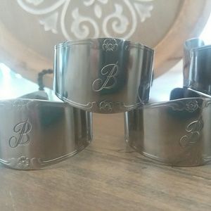 Set of 7 stainless steel initial B napkin rings